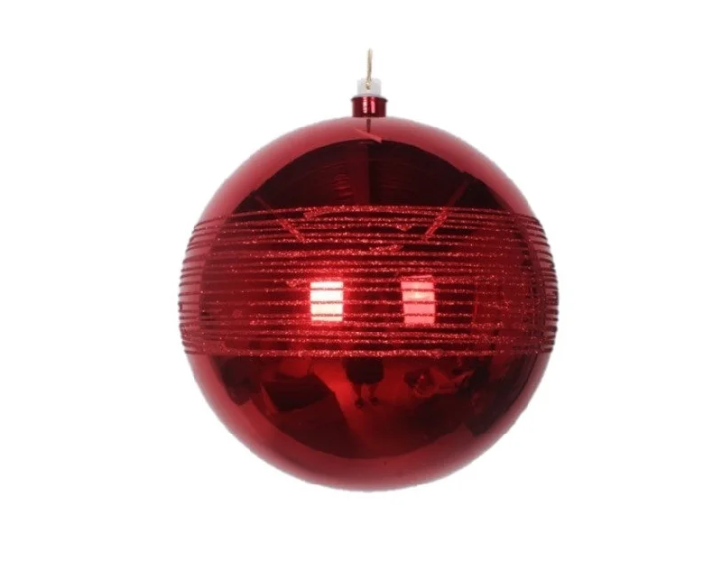 10" Red Shiny Glitter Ball Set Of 2