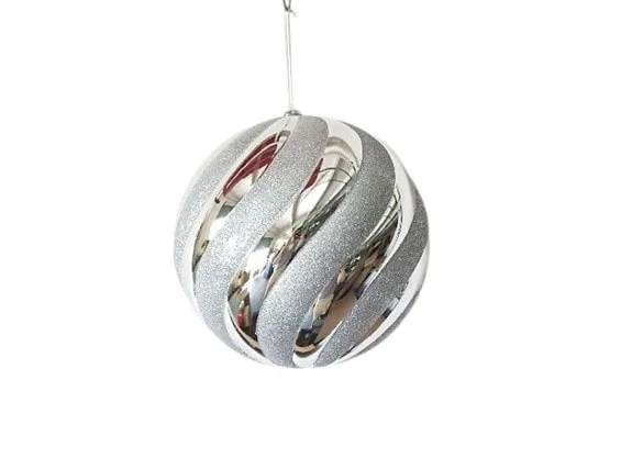 10" Spiral Shiny Ball Ornament Set Of 2