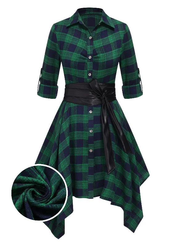 [Pre-Sale] 1950s 3/4 Sleeve Plaid Belt Dress