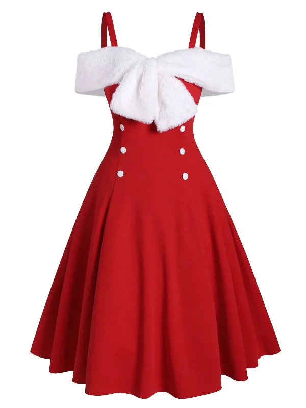 1950s Bow Cold Shoulder Swing Dress