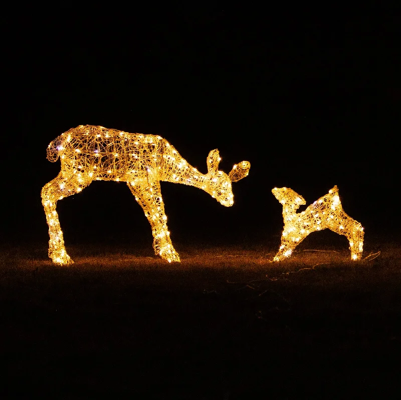 Christmas Reindeer Lights - 1M Soft Acrylic Light Up Mother & Baby with 250 White LEDs