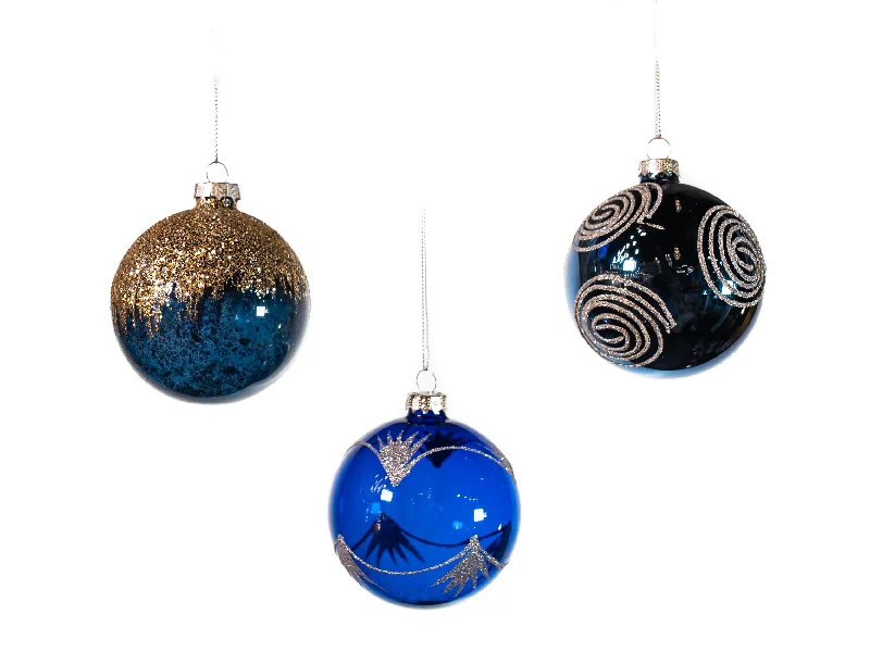 3" Midnight Blue Assorted Ornament Set Of 12