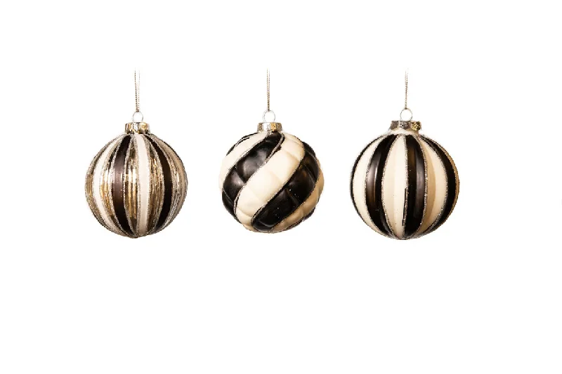 3" Black & White Assorted Ornament Set Of 12