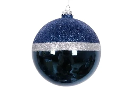 4.75" Dark Blue With Silver Glitter Ornament Set Of 12