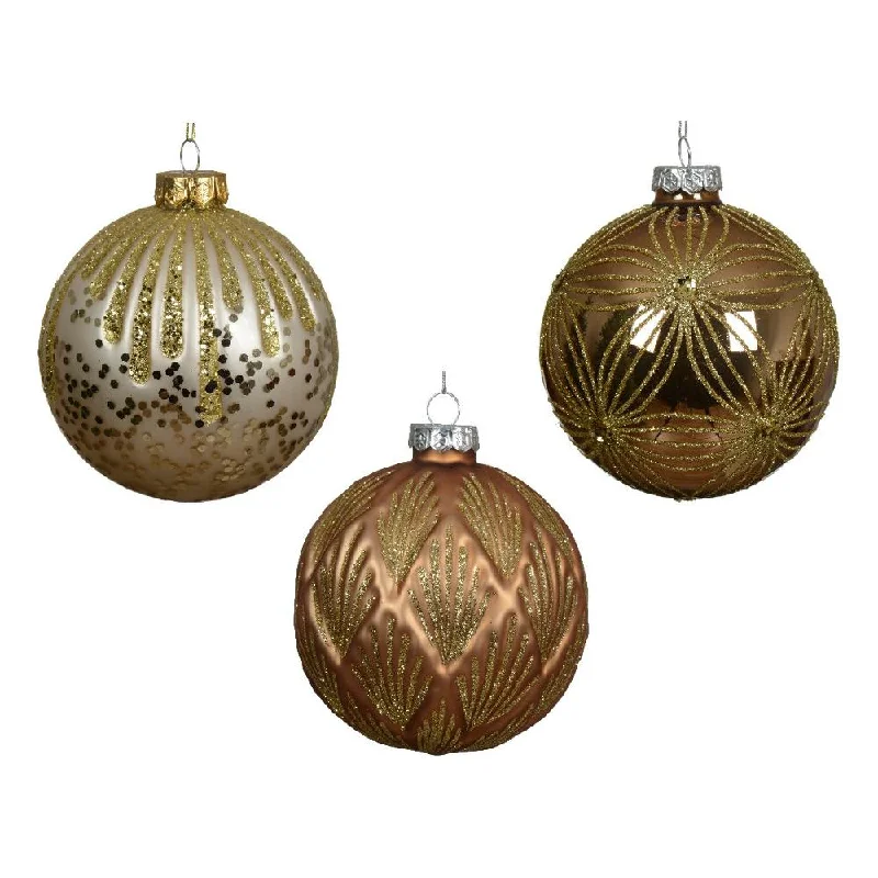 4" Pearl Glitter Glass Ornament Set Of 12