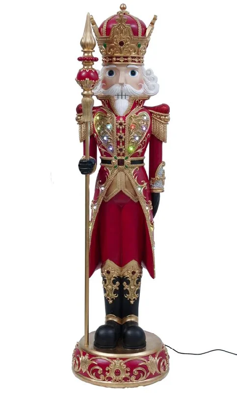 5 FT Red & Gold King Nutcracker with Music and Multicolor LED Lights