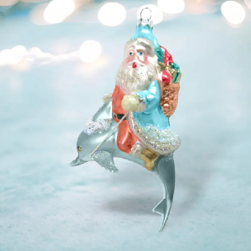 5" Santa On Dolphin Ornament