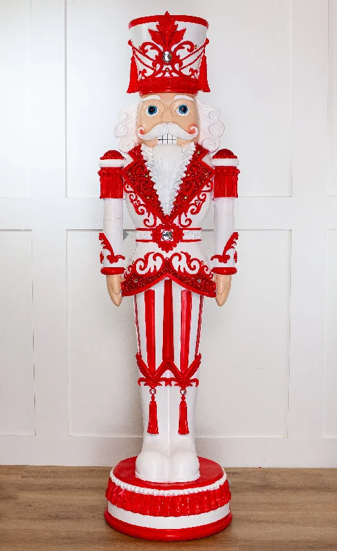 6 FT Red & White Stripe King Nutcracker With Music and Warm White  LED Lights