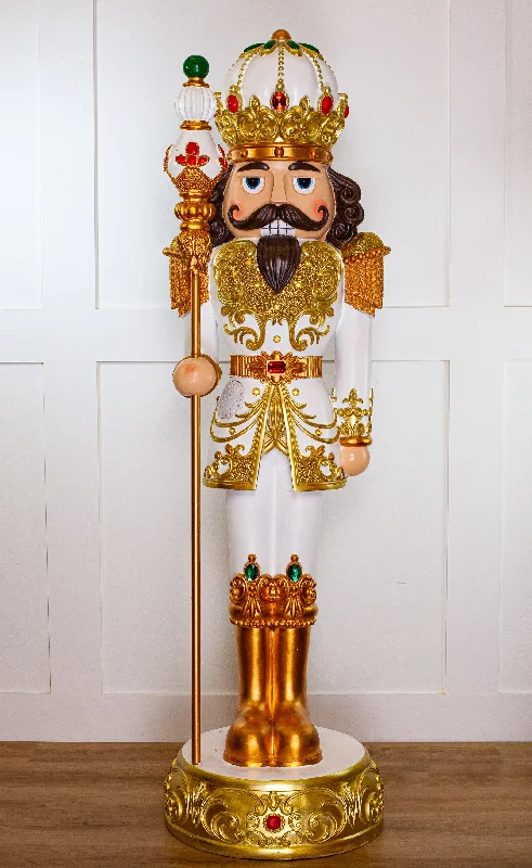 6 FT White & Gold King Nutcracker with Music & Warm White LED Lights