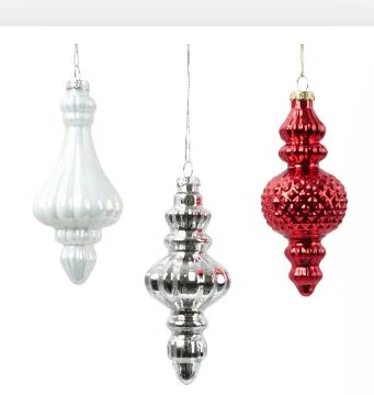 6" Red, White, & Silver Glass Finial Set Of 12