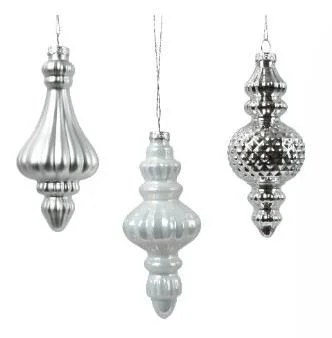 6" Silver Glass Finial Ornament Set Of 12