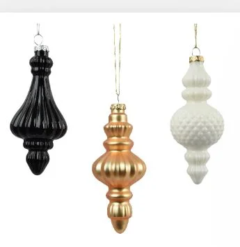 6" White, Gold & Black Glass Finial Assorted Set Of 12