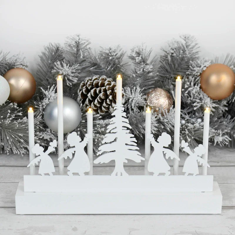 7 Light Christmas Candle Decoration White Silhouette Scene 32cm