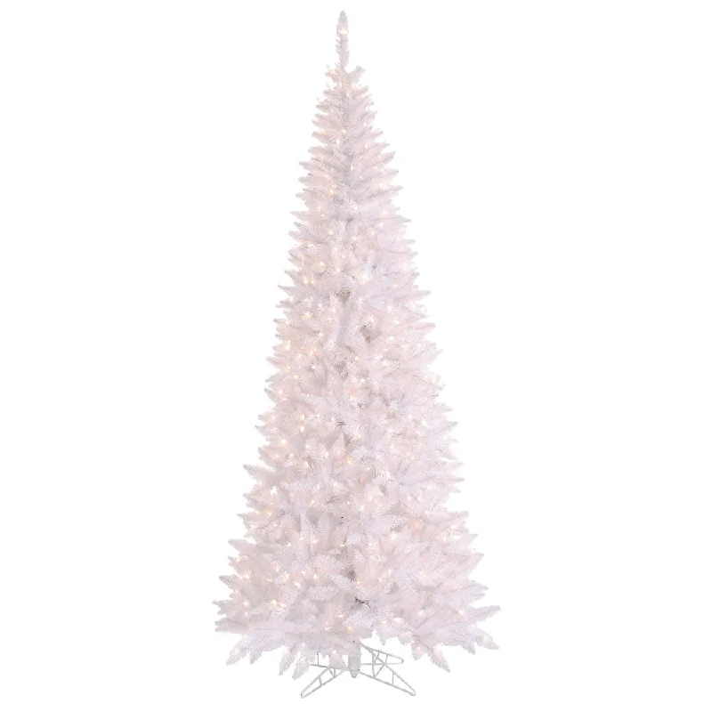 7.5' Slim White Christmas Tree, Warm White LED Lights