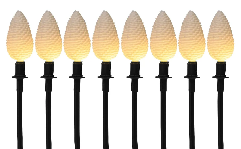 8Pc. White Glitter Pine Cone Pathway Lights