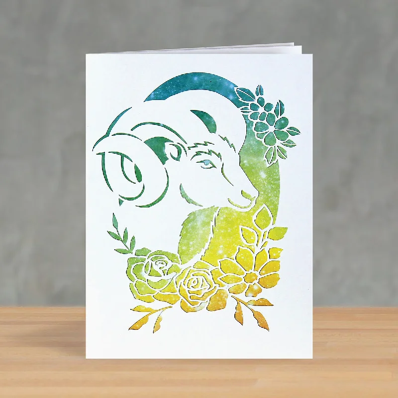 Aries Paper Cutting Greetings Card + Wall Art Digital Templates