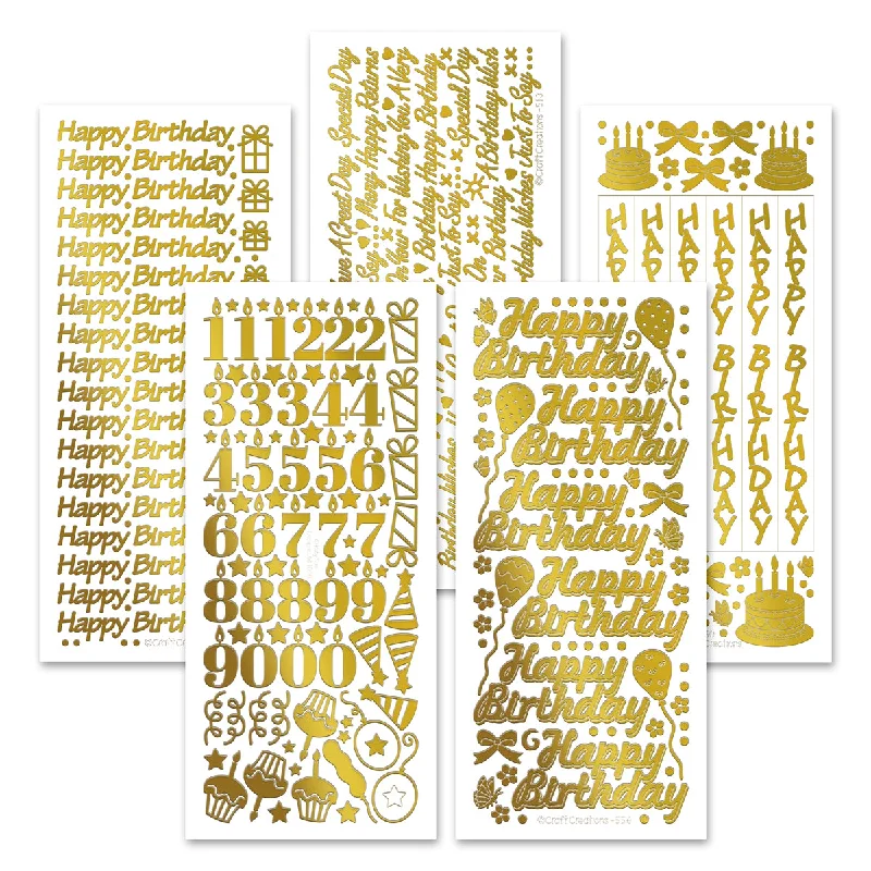 Birthday Selection Gold Self Adhesive Stickers, pack of 15