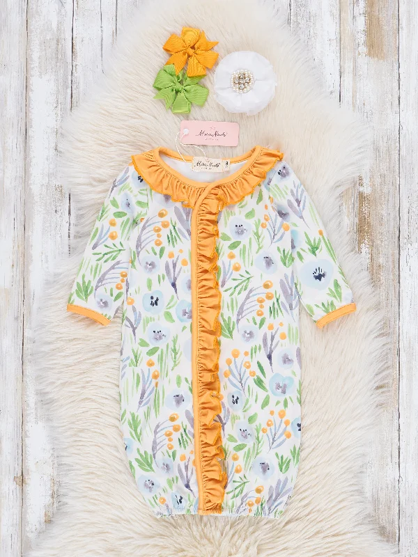 Bright Yellow & Grey Blooms Sleep Gown