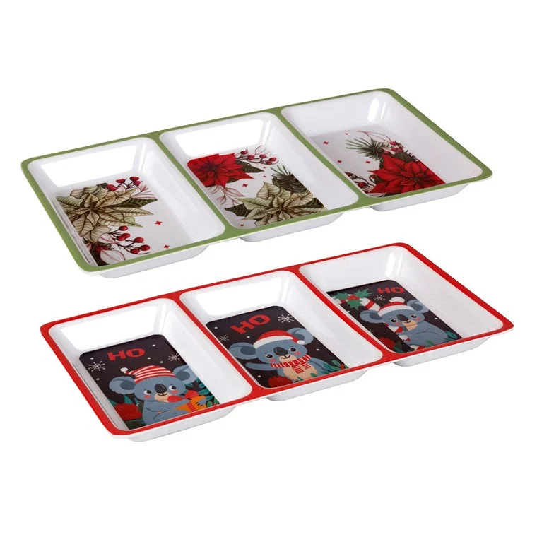 Melamine Xmas 3 Section Tray, 2 Asstd