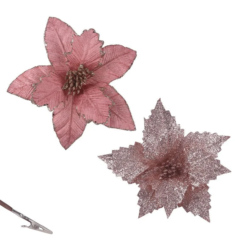 Pink Poinsettia w/ Clip, Asstd, 26cm