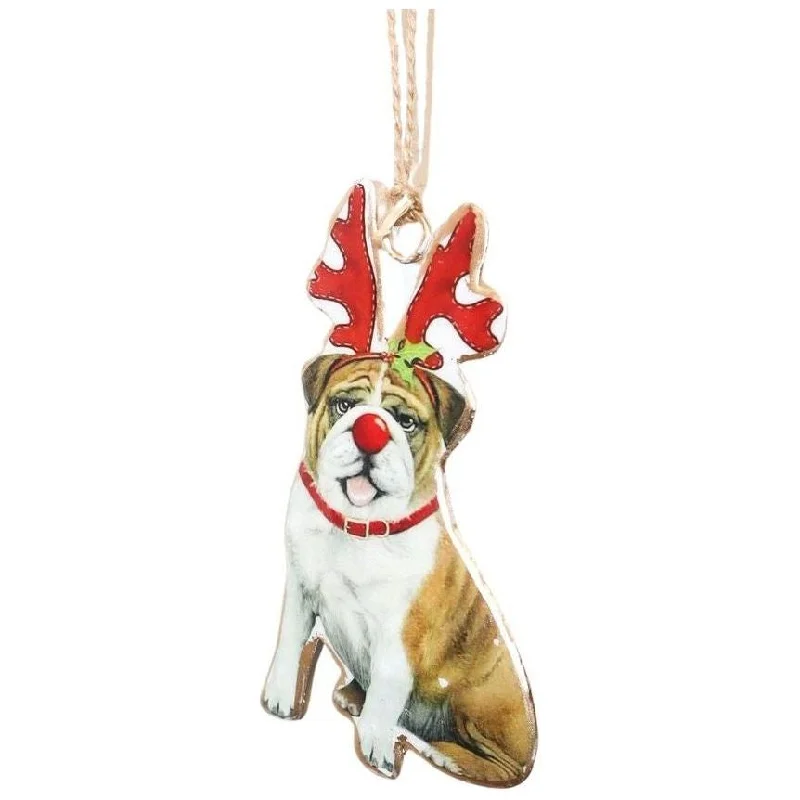 Christmas Dog wearing  Antlers Hanging Decoration