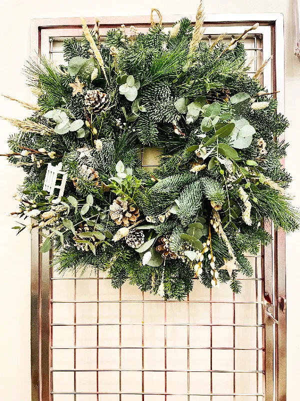 Christmas door wreath 'The Snow Queen and Pine'