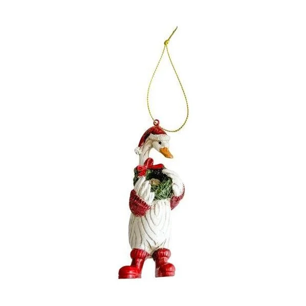 Christmas Goose Holding Wreath Hanging Decoration