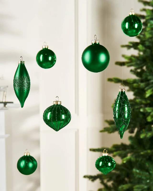 Christmas Green Glass Baubles, 20 Pack