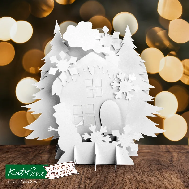 Christmas House Pop Up Greetings Card Paper Cutting Digital Template