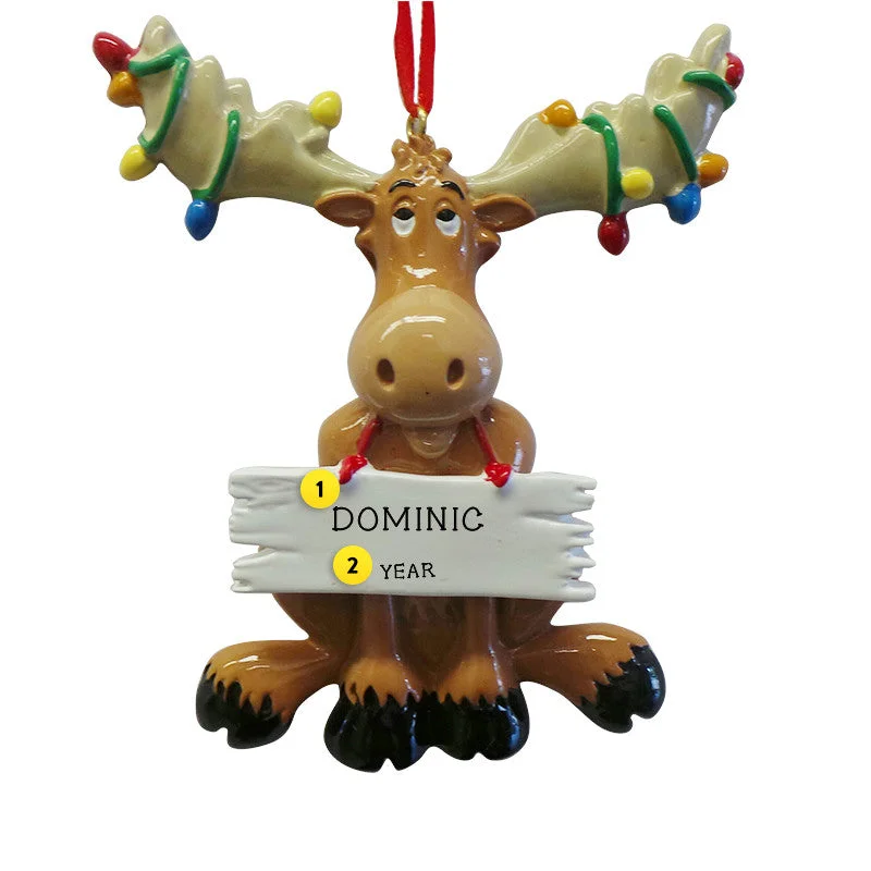 Personalized Christmas Moose with Lights Ornament