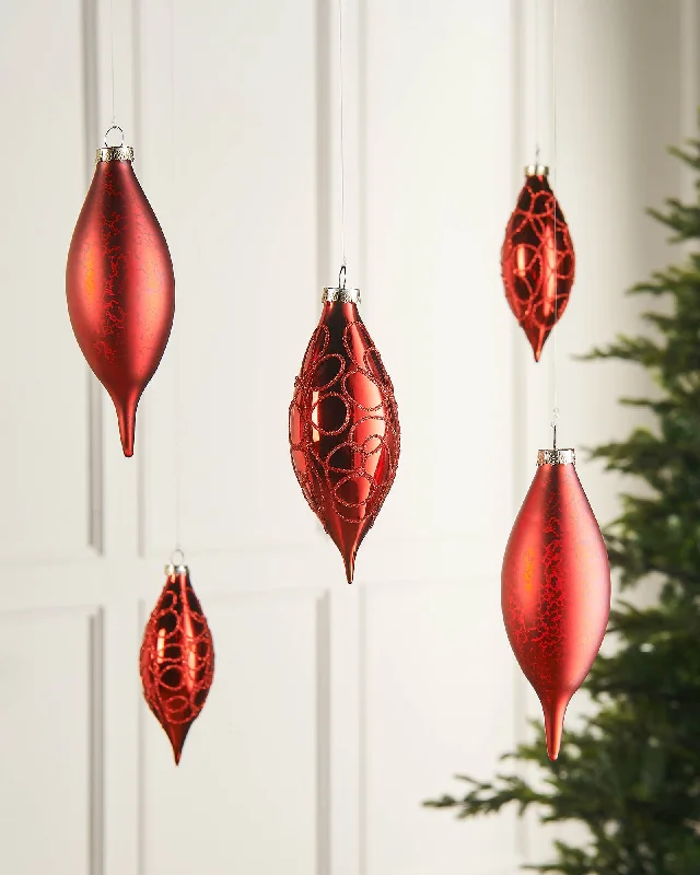 Christmas Red Glass Baubles, 5 Pack, 15 cm