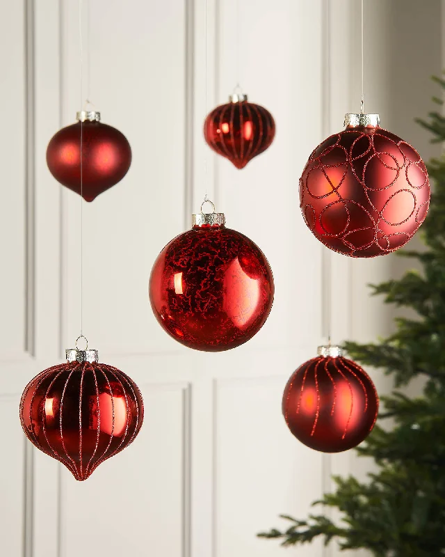 Christmas Red Glass Baubles, 6 Pack, 10 cm