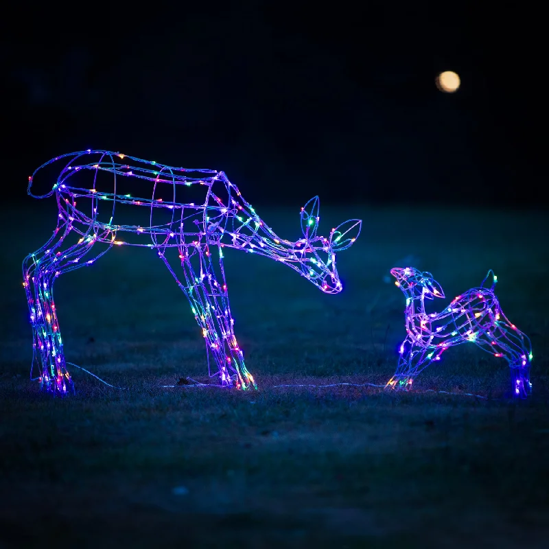 Christmas Reindeer Lights - 1M White Wire Light Up Mother & Baby with 250 White and Multi LEDs