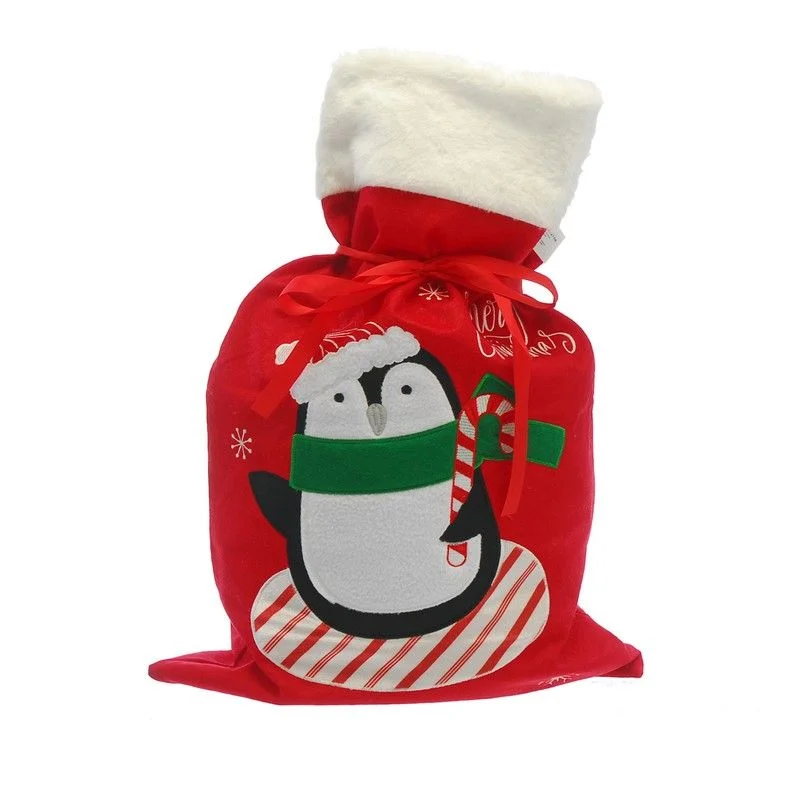 Christmas Sack Red with Penguin Pattern - 70cm