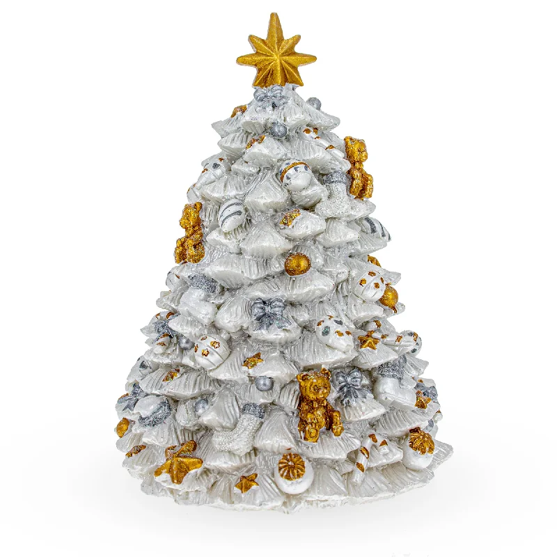 Whirling Winter Wonder: White Christmas Tree Spinning Musical Figurine