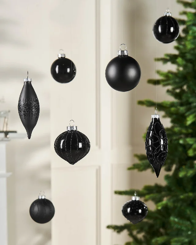 Black Glass Baubles, 20 Pack