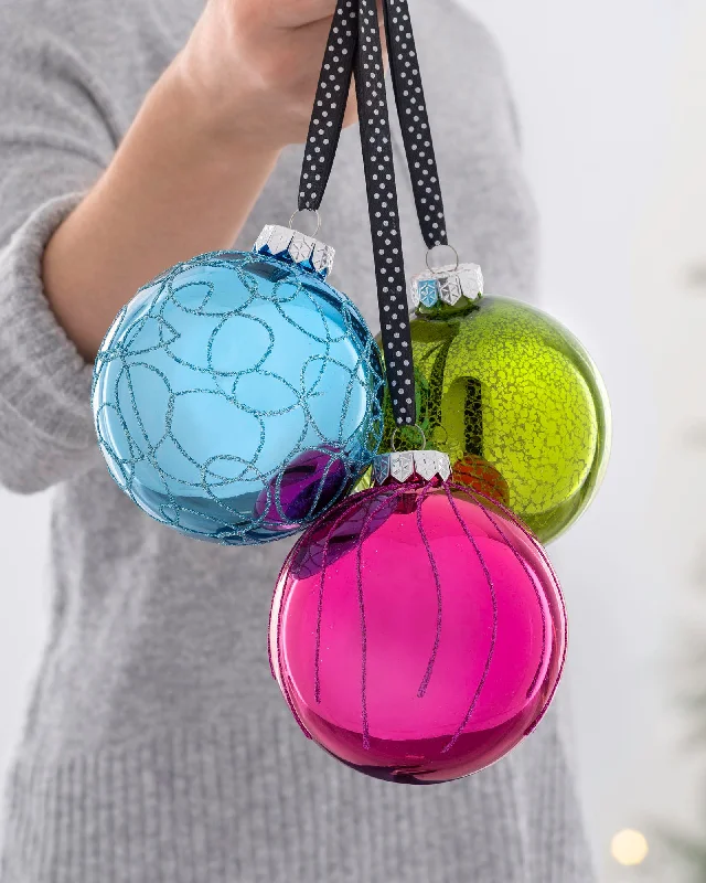 Rainbow Glass Baubles, 3 Pack, 11 cm