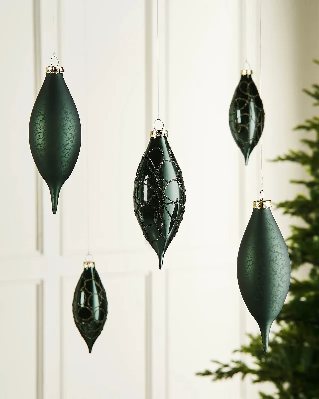 Sage Green Glass Baubles, 5 Pack, 15 cm