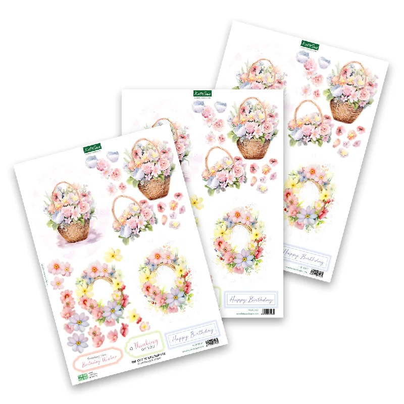 Die Cut Decoupage – Floral Basket & Wreath (pack of 3)