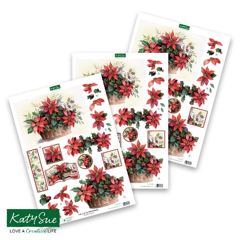 Die Cut Decoupage – Poinsettia Basket (pack of 3)