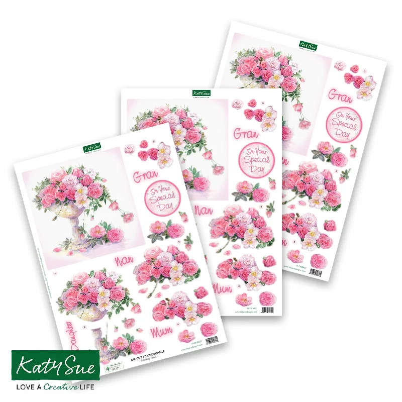 Die Cut Decoupage – Tumbling Roses (pack of 3)