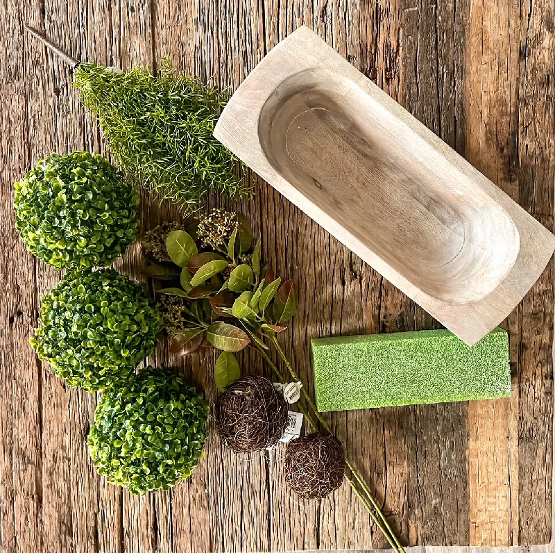 DIY Dough Bowl Tabletop Kit with Angel Vine & Boxwood Orbs