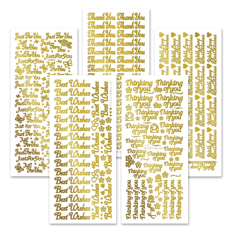 Everyday Words Gold Self Adhesive Stickers, pack of 15