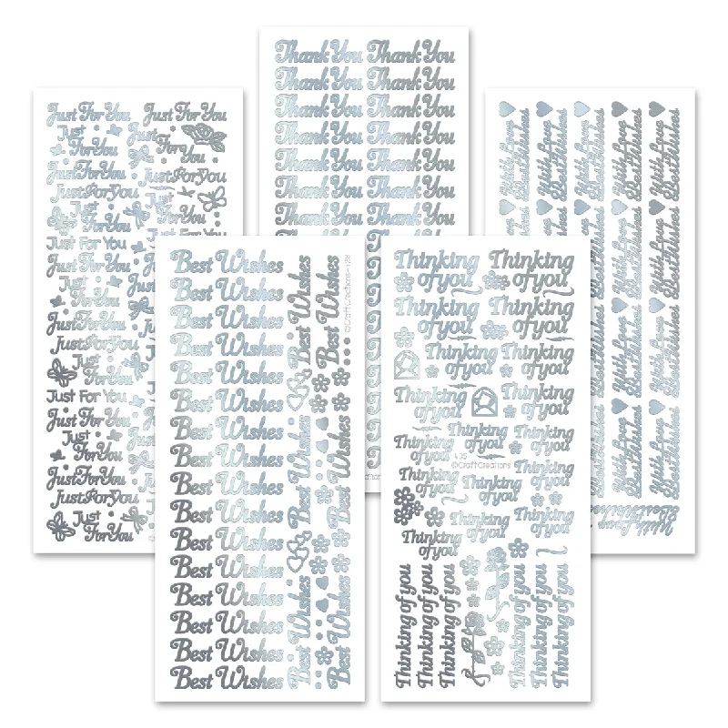 Everyday Words Silver Self Adhesive Stickers, pack of 15