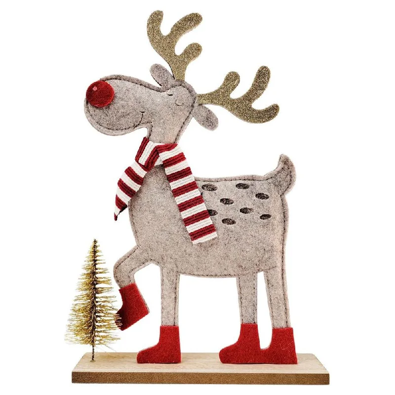 Felt Happy Reindeer with Scarf  Standing Decoration