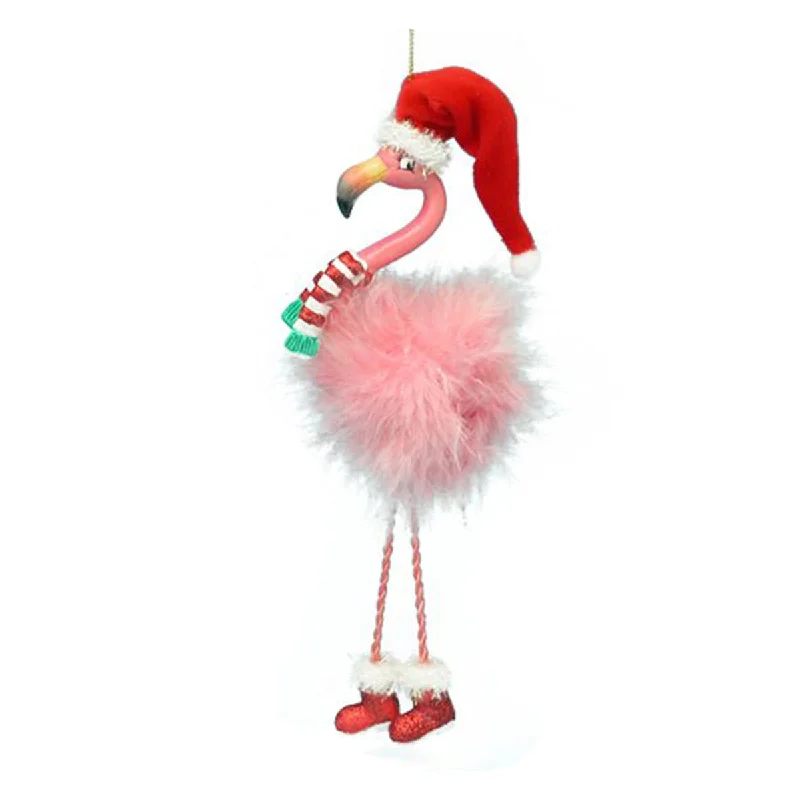 Flamingo with Santa Hat Ornament