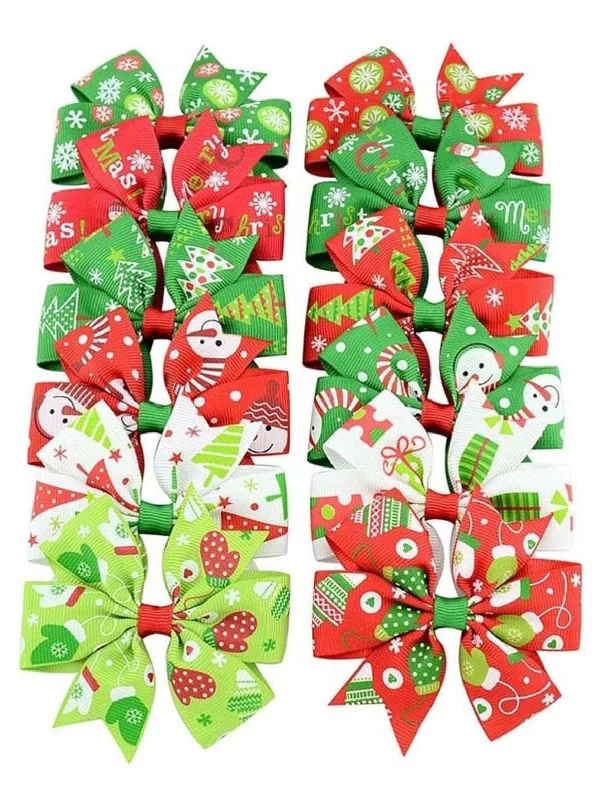 Girls 3" Dovetail Christmas Ribbon Hair Clip (12 PC Set)