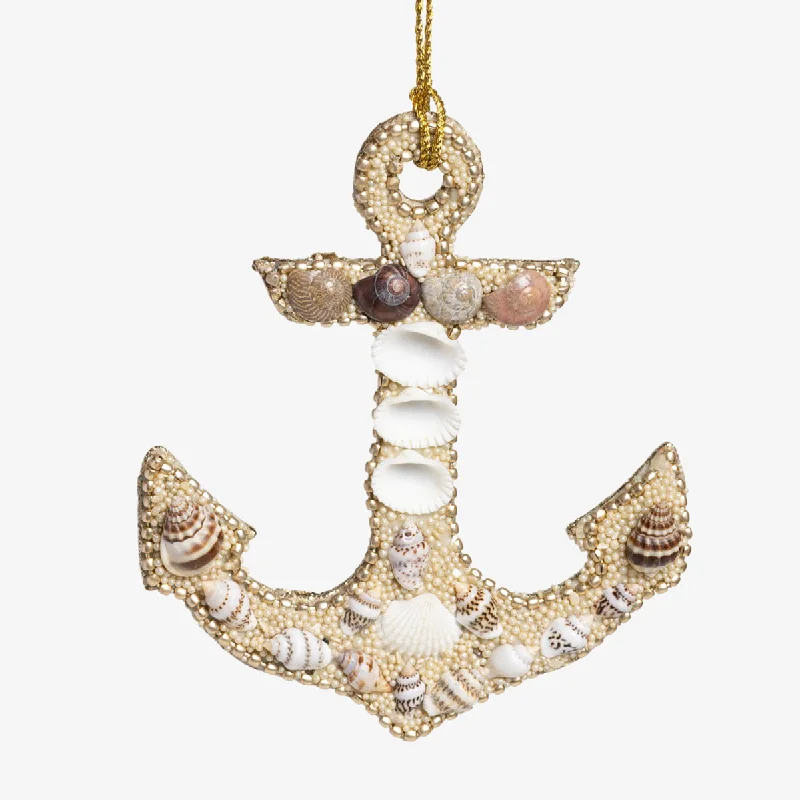 Glass Bead & Shell Anchor Ornament