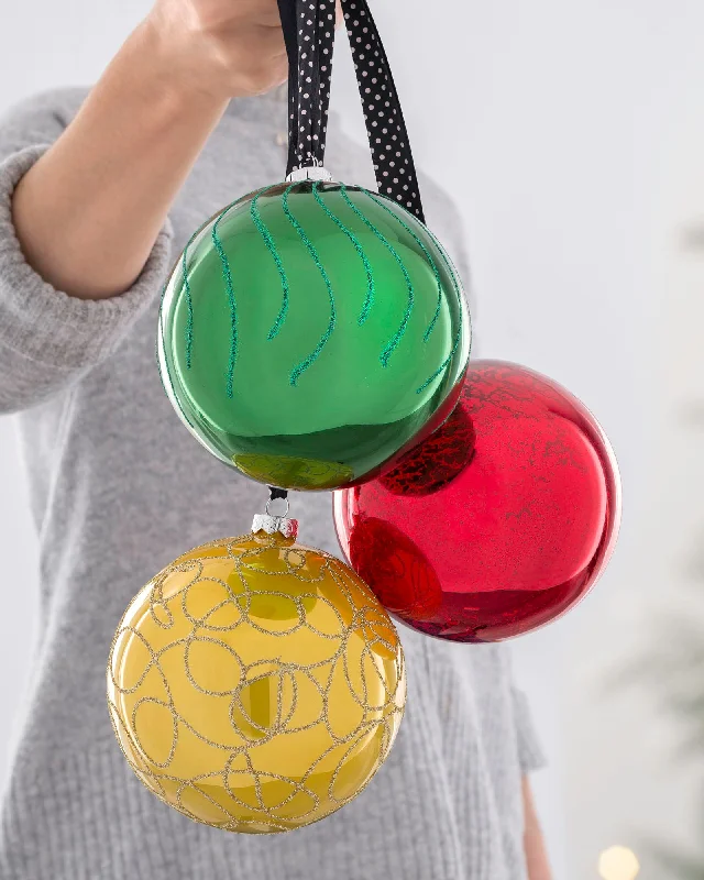 Rainbow Glass Baubles, 3 Pack, 13 cm