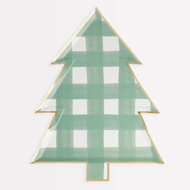 Green Gingham Tree Plates (x 8)